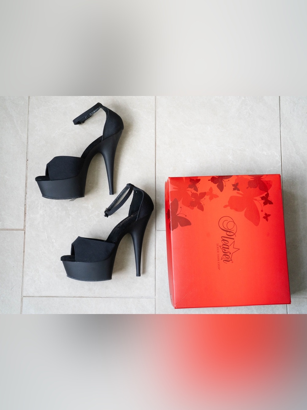 Pleaser Black Platform Ankle-Strap Heels
